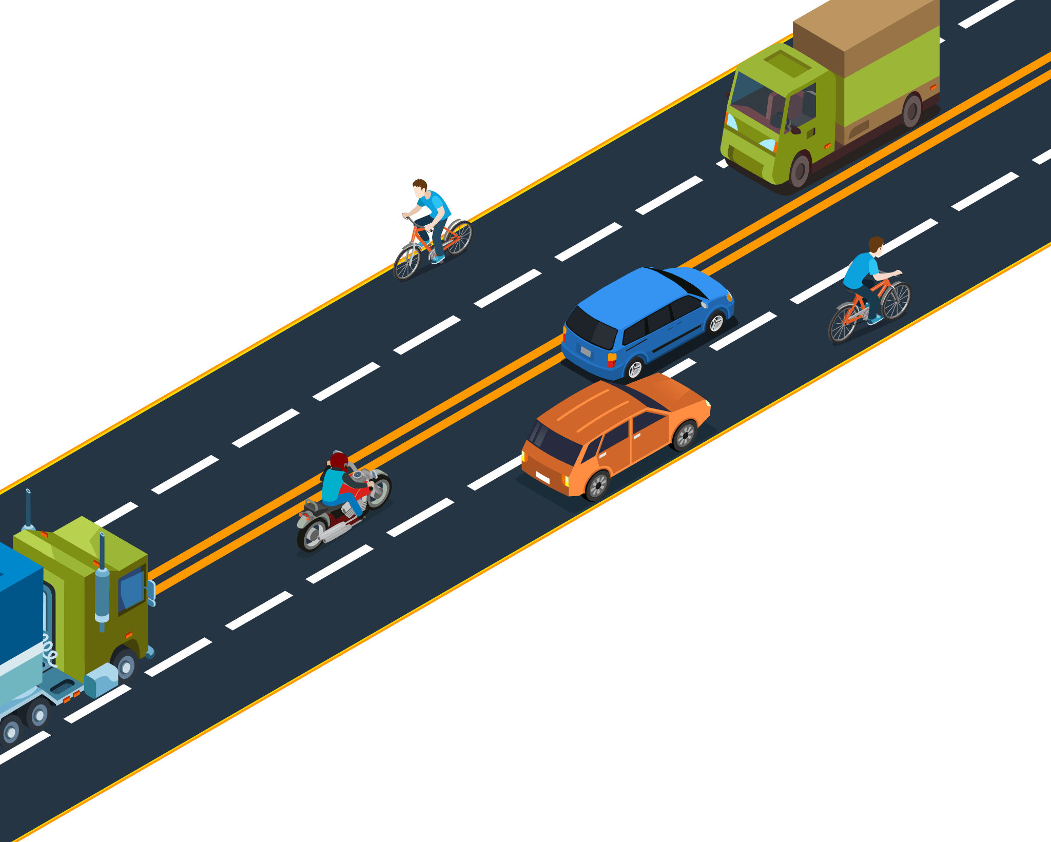 Illustration for: How long can the blind spot be behind a large truck pulling a trailer?