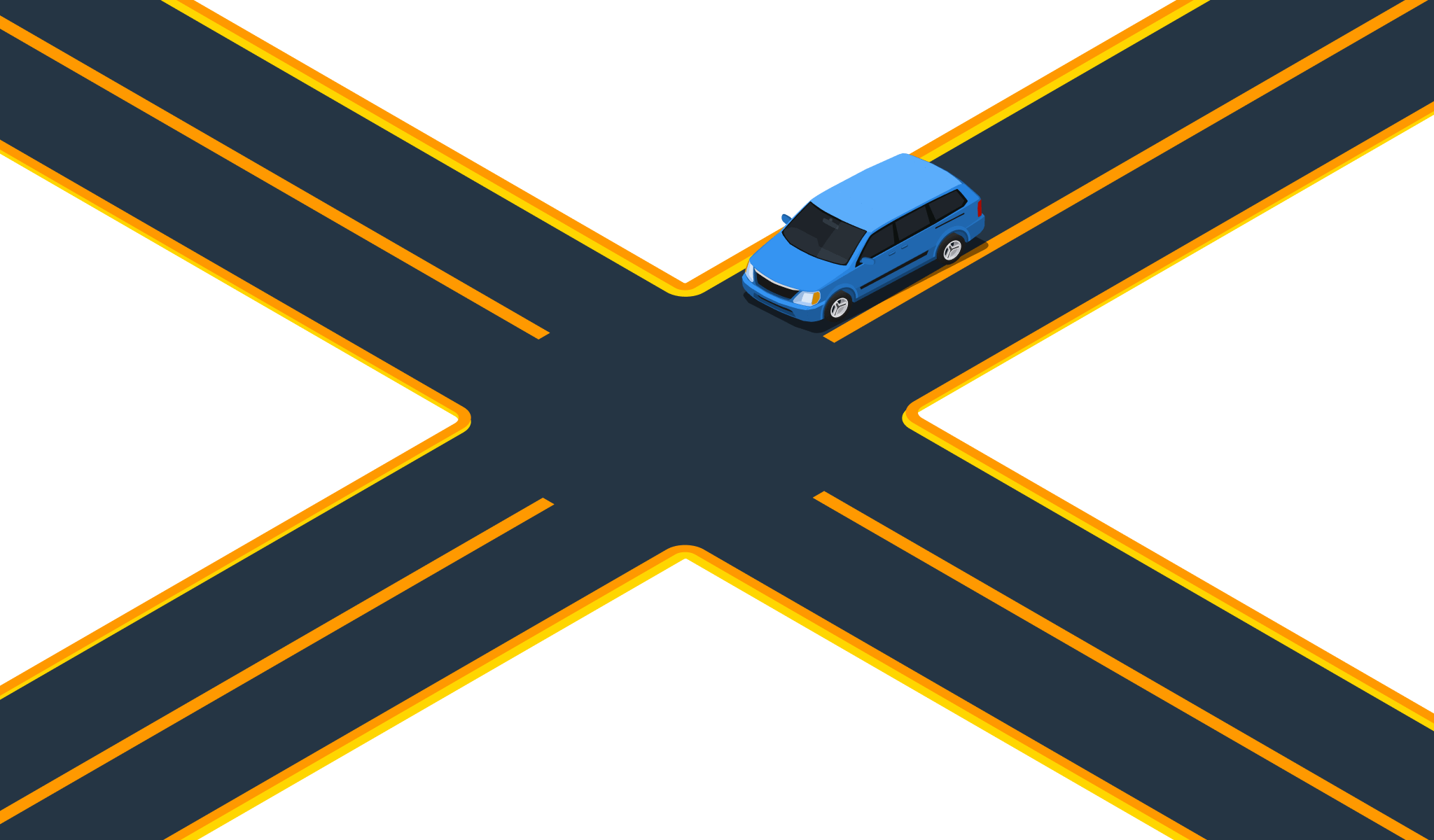 Illustration for: At an intersection with no signs or signals, two vehicles arrive at the same time. Who must yield?