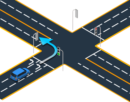 Illustration for: What must you do at an intersection with specially designated turn lanes?
