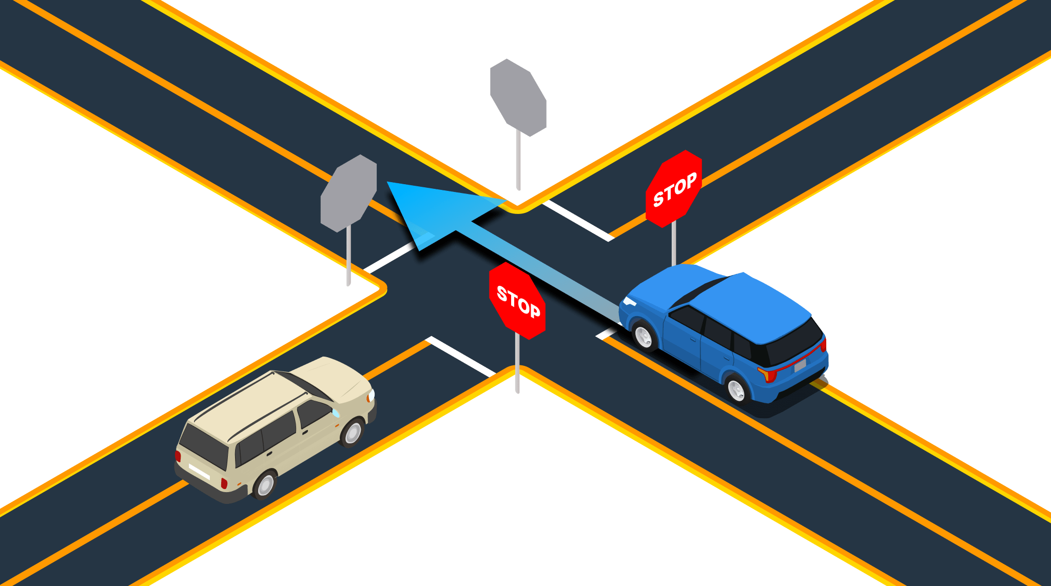 Illustration for: Who has the right-of-way at a 4-way stop intersection?