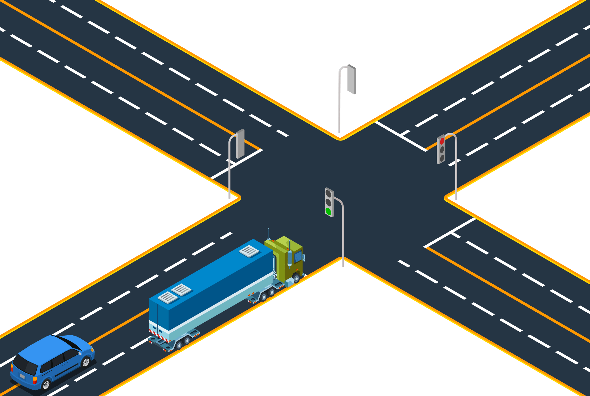 Illustration for: Why might a tractor-trailer driver swing out to the left before turning?