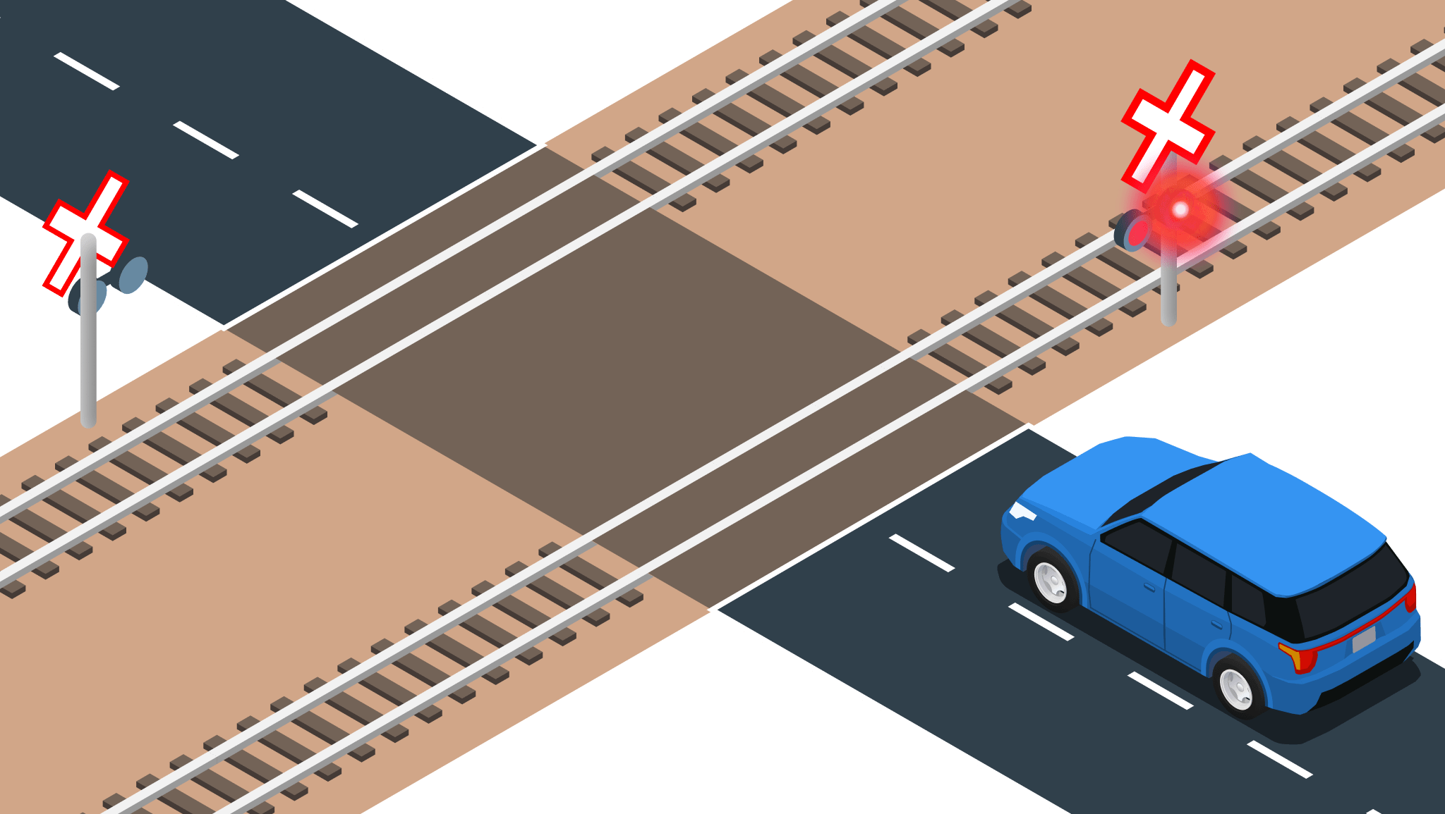 Illustration for: How far must you stop from the nearest rail at a railway crossing within a municipality?