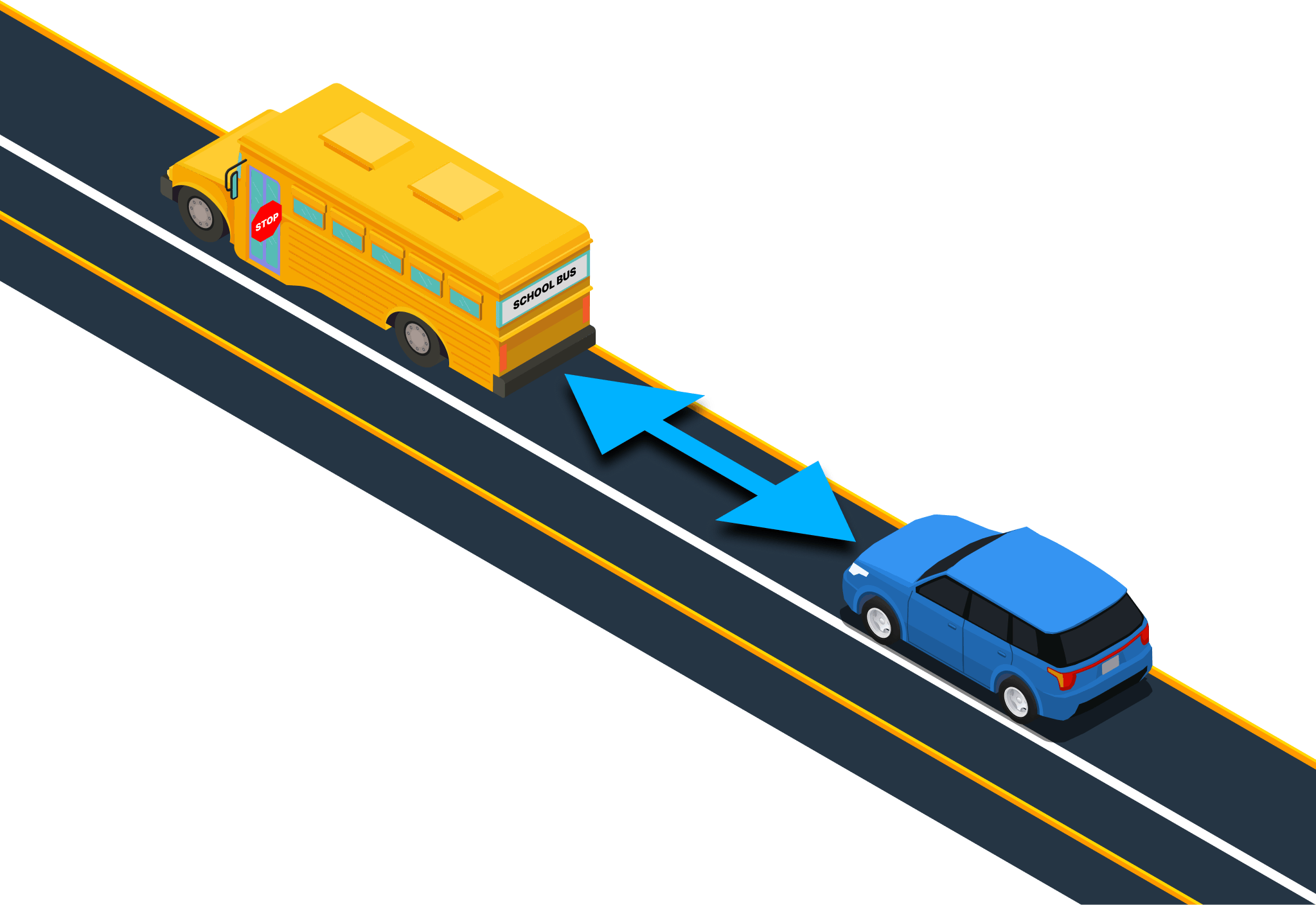 Illustration for: How far must you stop from a school bus with flashing red lights?