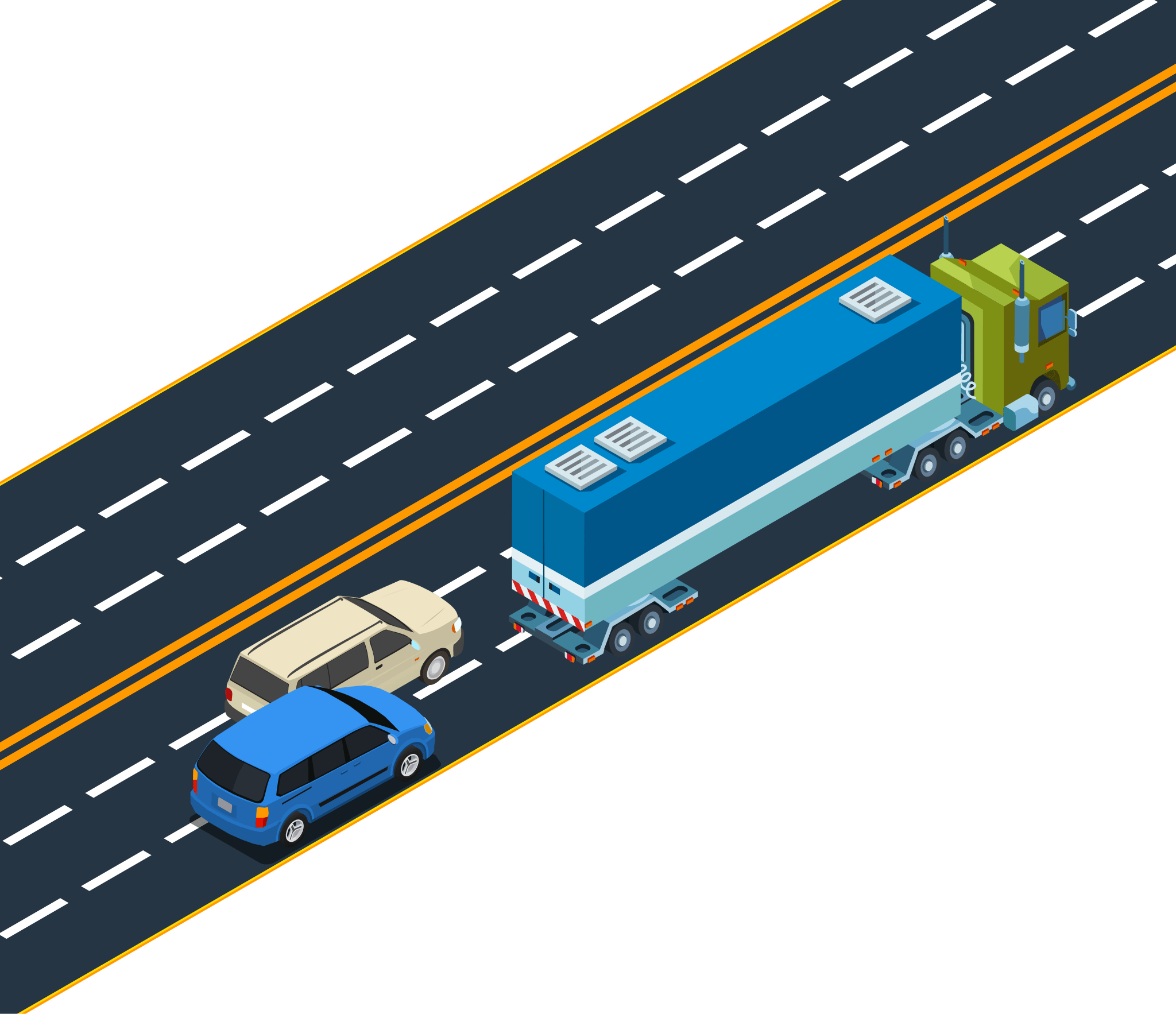 Illustration for: Which vehicle does not have a space margin to change lanes?