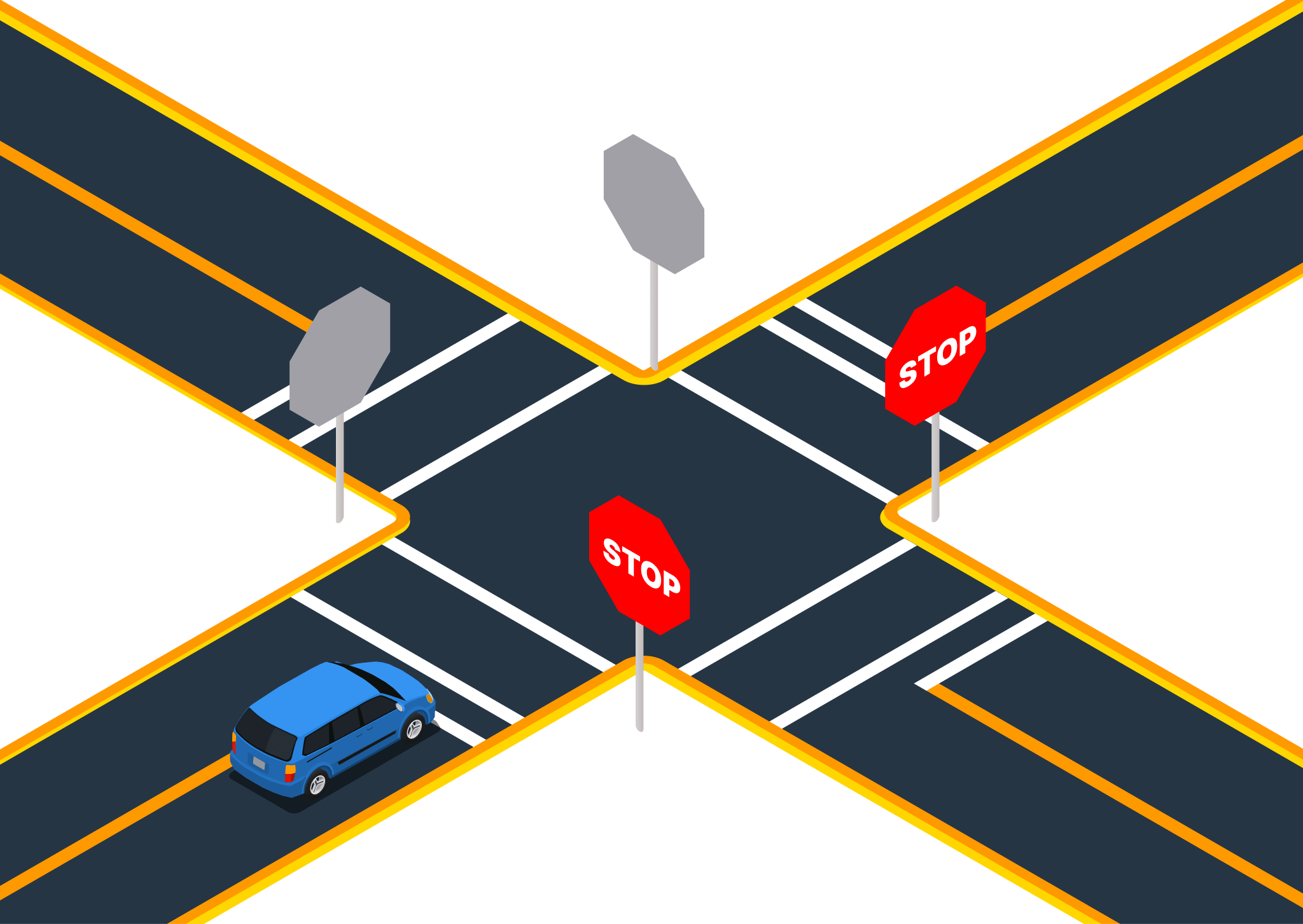 Illustration for: What does a single solid white line across a road at an intersection indicate?